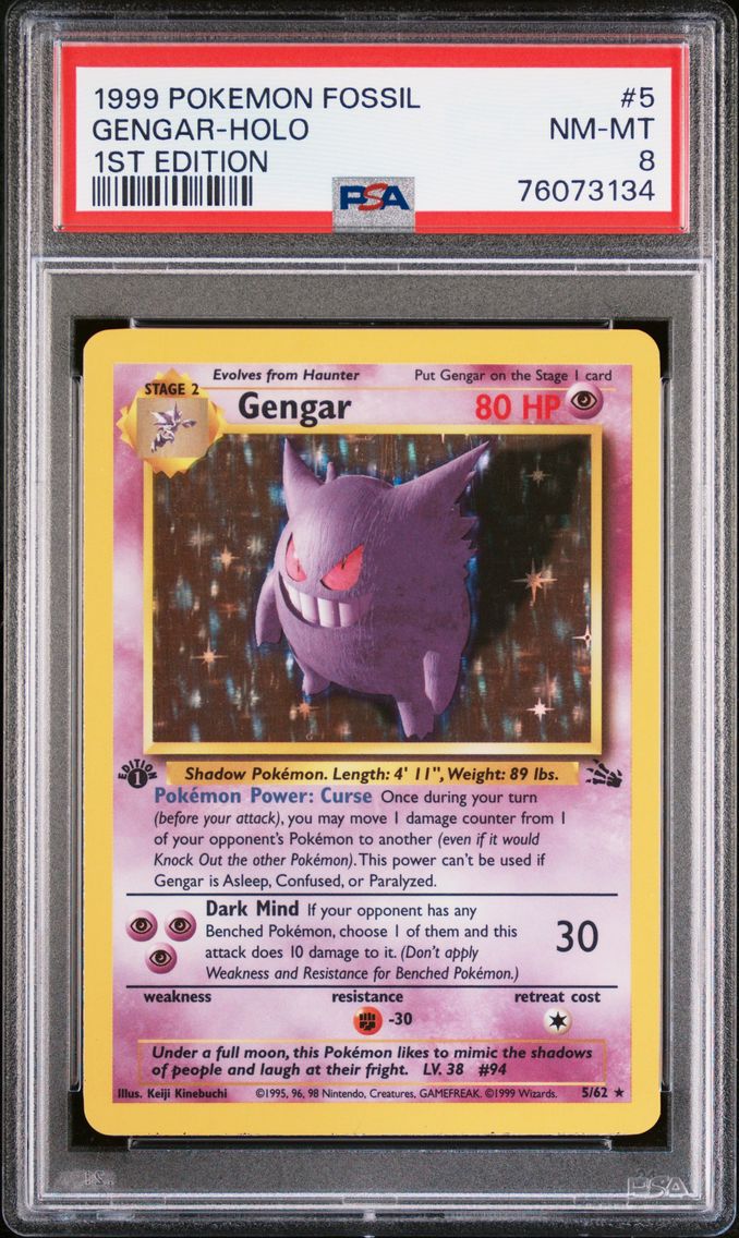 1999 #5 Gengar-Holo 1st Edition PSA 8 Fossil Pokemon