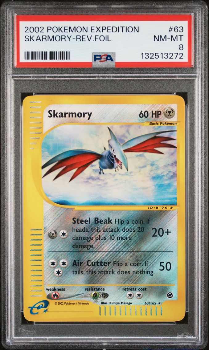 2002 #63 Skarmory-Reverse Foil PSA 8 Expedition Pokemon