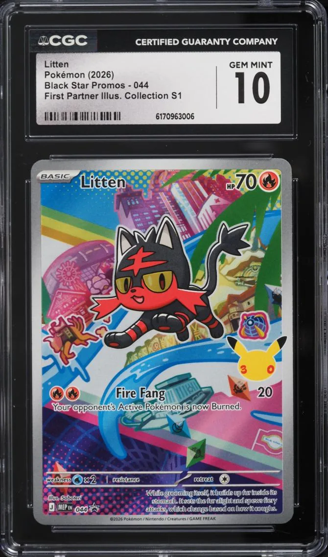 2026 Pokemon Mega Evolution Promo First Partner Illustration Full Art Litten #44 CGC 10 GEM