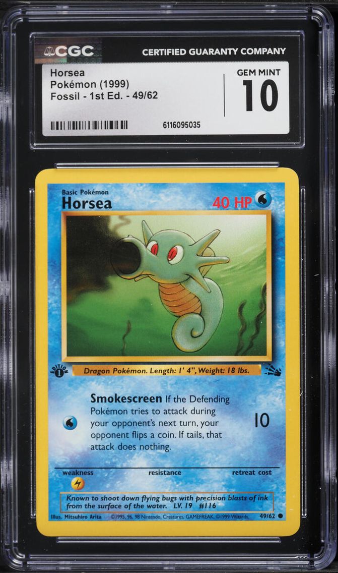 1999 Pokemon Fossil 1st Edition Horsea #49 CGC 10 GEM MINT