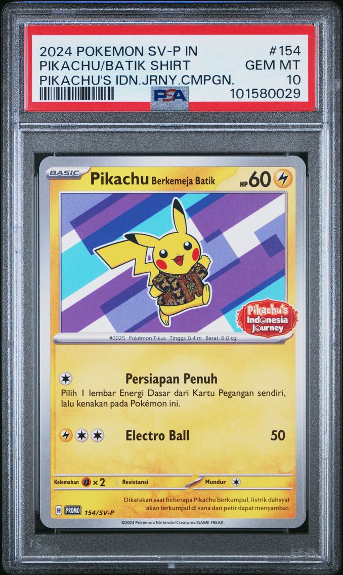 2024 #154 PIKACHU IN BATIK SHIRT PSA 10 POKEMON INDONESIAN SV-P PROMO | PIKACHU'S INDONESIA JOURNEY CAMPAIGN