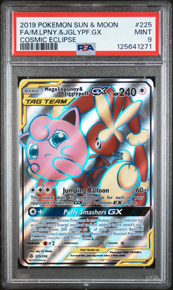 2019 #225 Full Art/Mega Lopunny & Jigglypuff GX PSA 9 Sun & Moon Cosmic Eclipse Pokemon