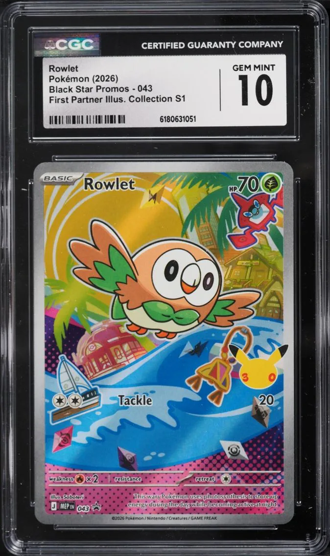2026 Pokemon Mega Promo First Partner Illustration S1 Full Art Rowlet #43 CGC 10 GEM MINT