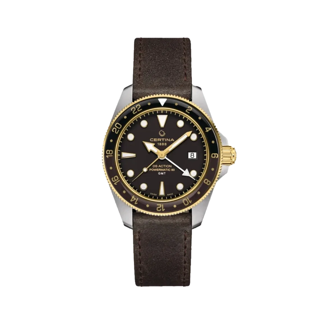 Certina DS Action GMT Powermatic 80 Gold PVD 41mm - Black Dial on Strap