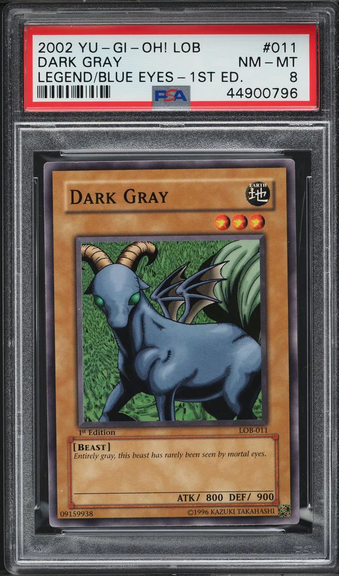 #LOB-011 DARK GRAY 2002 YU-GI-OH! LEGEND OF BLUE EYES 1ST EDITION PSA 8