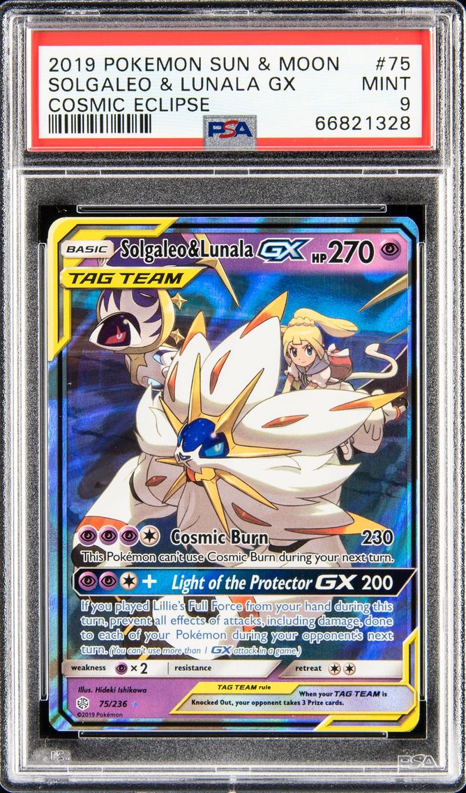 2019 #75 SOLGALEO & LUNALA GX PSA 9 POKEMON SUN & MOON COSMIC ECLIPSE