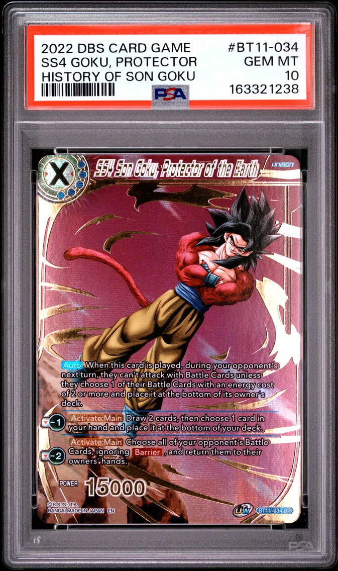 2022 #BT11-034 SS4 Son Goku, Protector of the Earth PSA 10 Dragon Ball Super Card Game Theme Selection History of Son Goku
