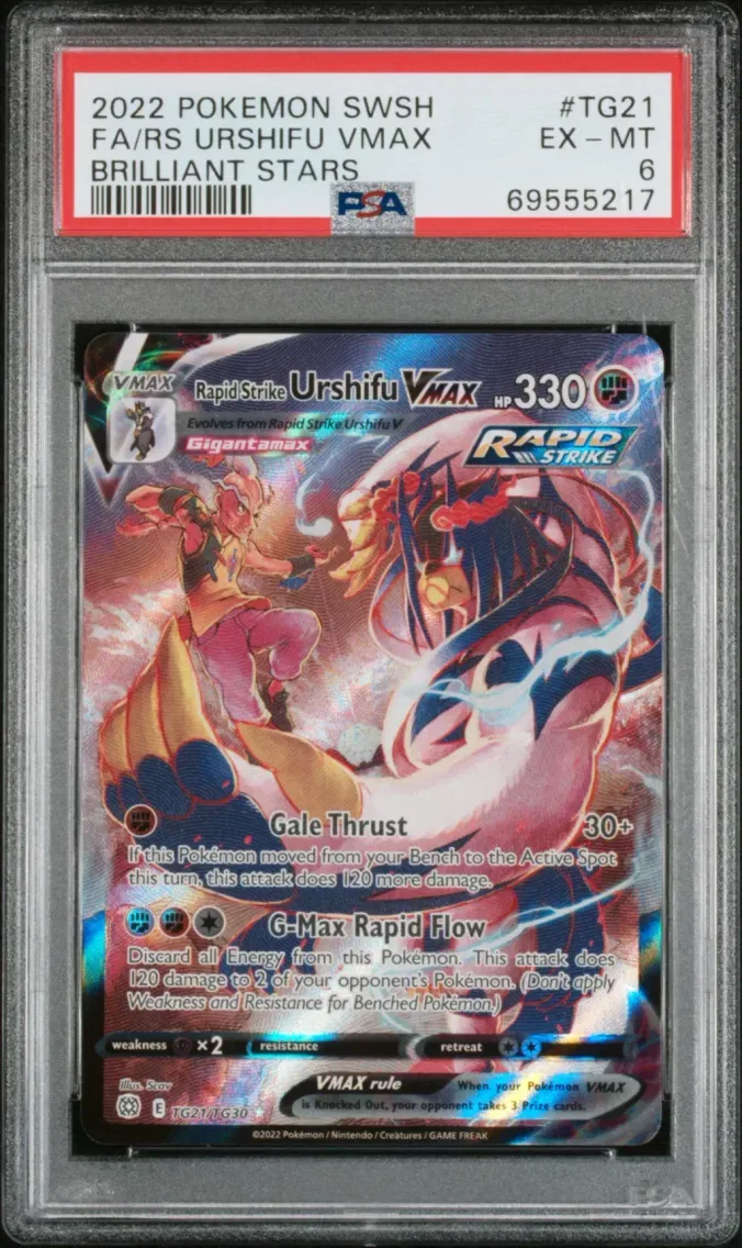2022 Pokemon Sword & Shield Brilliant Stars Full Art/Rapid Strike Urshifu Vmax Sword & Shield Brilliant Stars #TG21 PSA 6