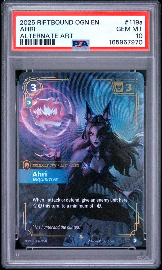 2025 #119a Ahri - Inquisitive PSA 10 Riftbound: League of Legends Ogn-Origins