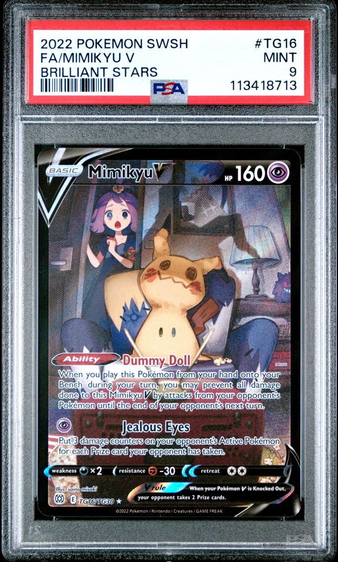 2022 #TG16 Full Art/Mimikyu V PSA 9 Sword & Shield Brilliant Stars Pokemon