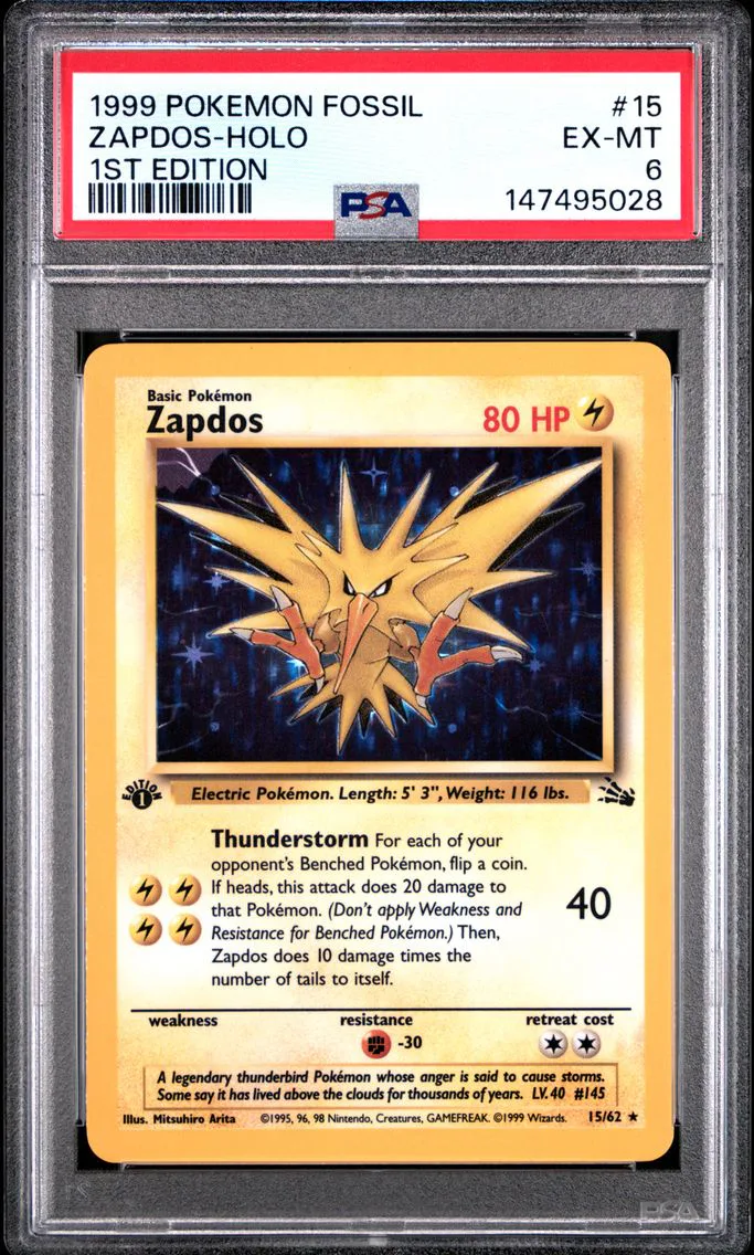 1999 #15 Zapdos-Holo 1st Edition PSA 6 Fossil