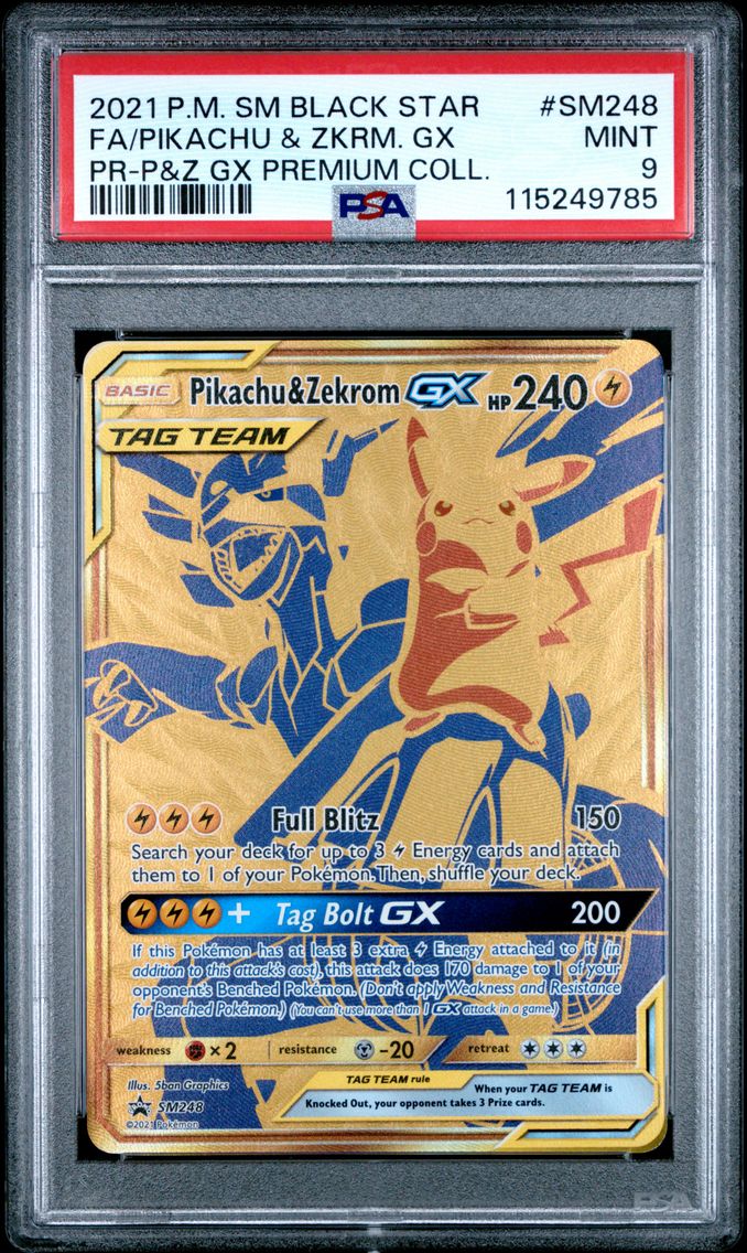 2021 #SM248 Full Art/Pikachu & Zekrom GX PSA 9 SM Black Star Promo Pokemon