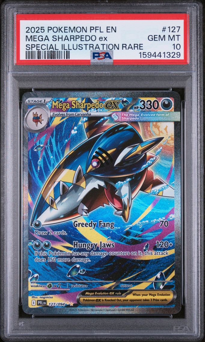 2025 #127 Mega Sharpedo EX PSA 10 Pfl EN-Phantasmal Flames