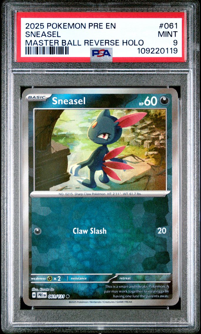 2025 #061 Sneasel Master Ball Reverse Holo PSA 9 Pre EN-Prismatic Evolutions