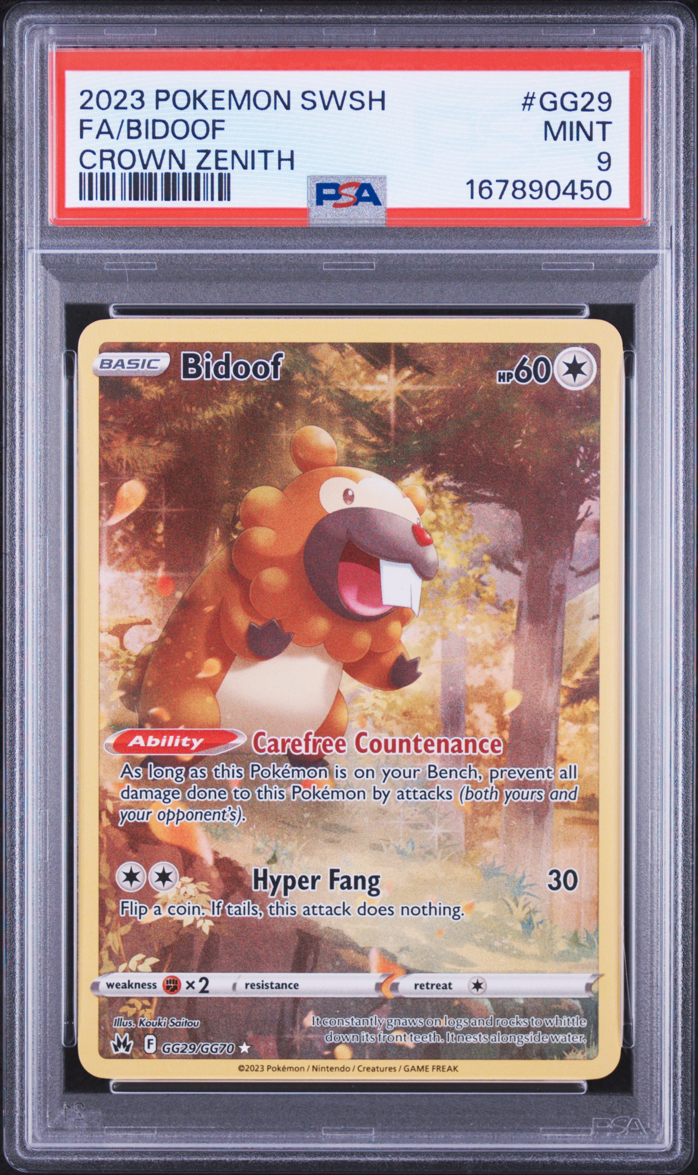 2023 #Gg29 Full Art/Bidoof PSA 9 Sword And Shield Crown Zenith