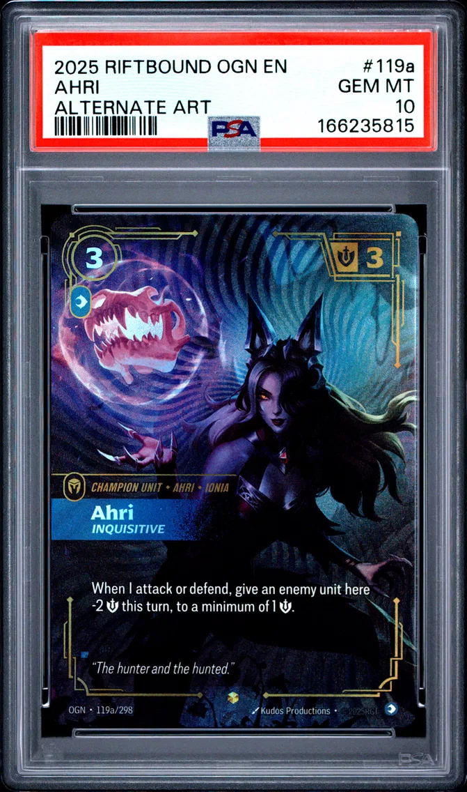 2025 #119a Ahri - Inquisitive PSA 10 Riftbound: League of Legends Ogn-Origins