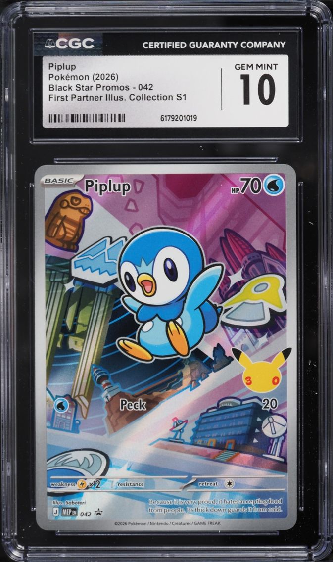 2026 Pokemon Mega Evolution Promo First Partner Illustration S1 Full Art Piplup #42 CGC 10 GEM