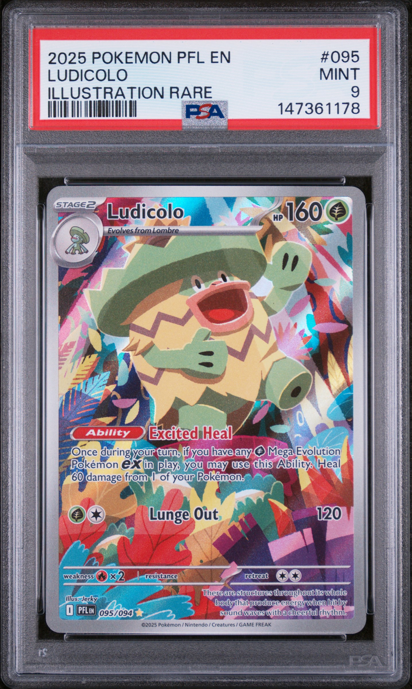 2025 #095 Ludicolo PSA 9 Pfl En-Phantasmal Flames