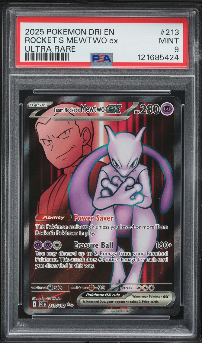 2025 #213 Team Rocket's Mewtwo EX PSA 9 Dri EN-Destined Rivals Pokemon