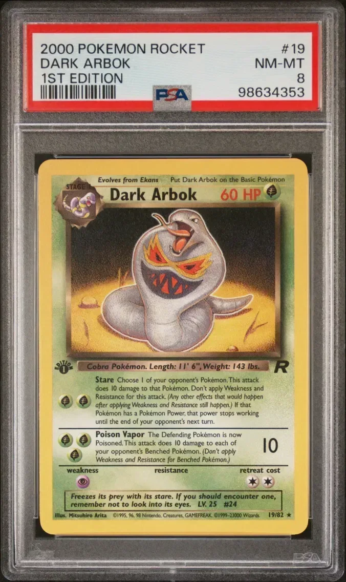 2000 Pokemon Rocket Dark Arbok 1st Edition Rocket #19 PSA 8