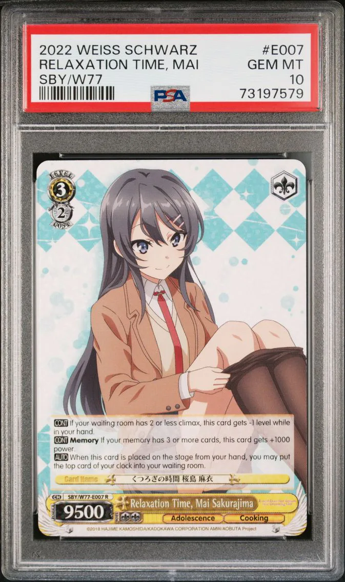 2022 #E007 Relaxation Time, Mai Sakurajima PSA 10 Weiss Schwarz Rascal Does Not Dream of A Dreaming Girl