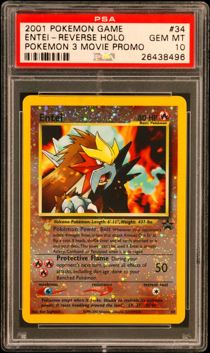 2001 #34 Entei-Reverse Foil PSA 10 Game Movie