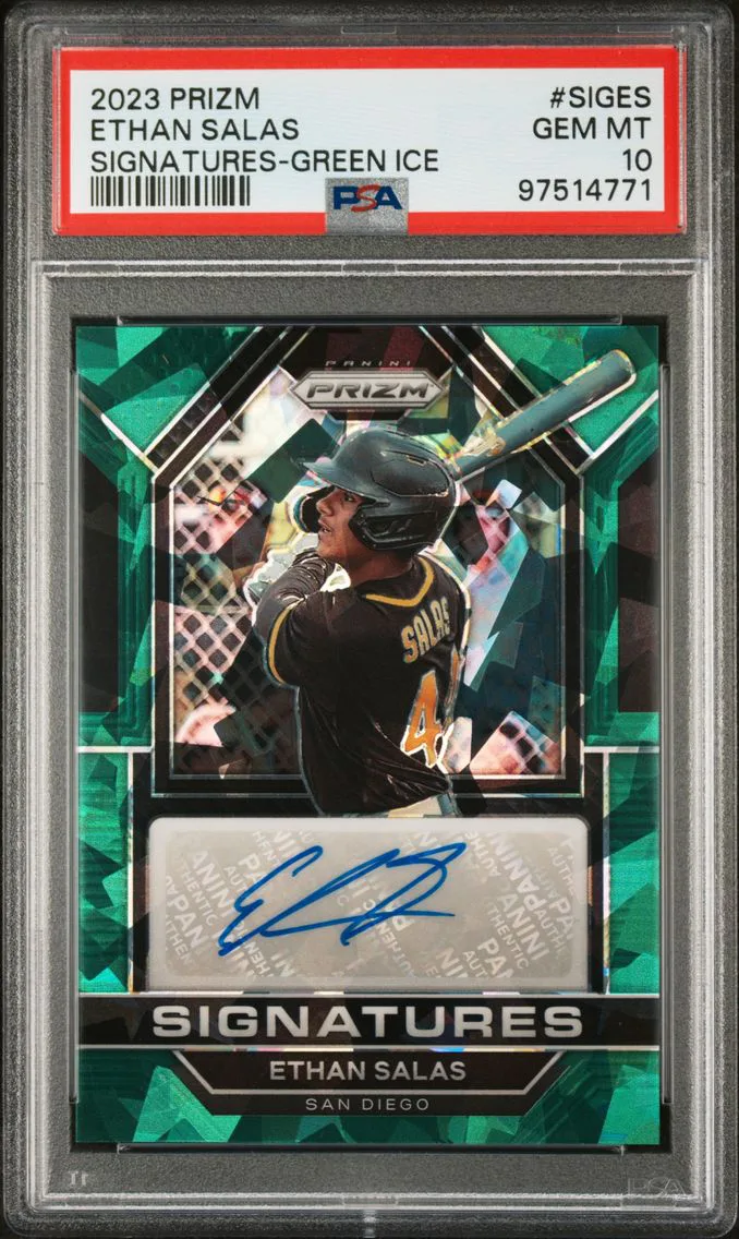 2023 #SIGES Ethan Salas PSA 10 Green Ice Panini Prizm Signatures Baseball