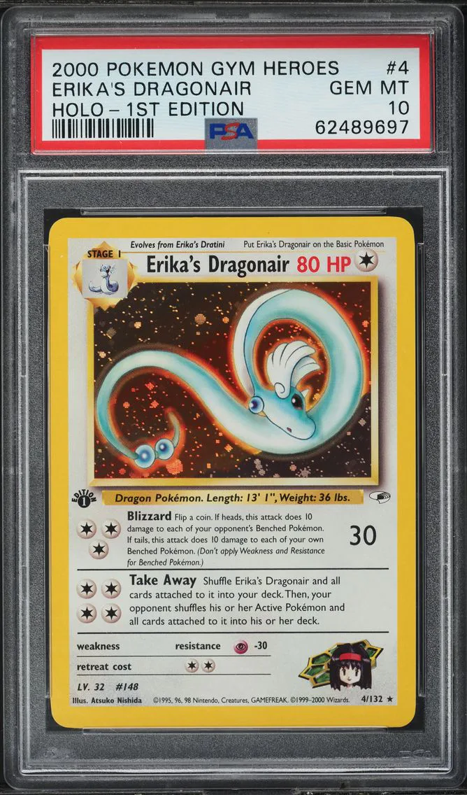 2000 #4 GYM HEROES 1ST EDITION HOLO ERIKA'S DRAGONAIR PSA 10 POKEMON