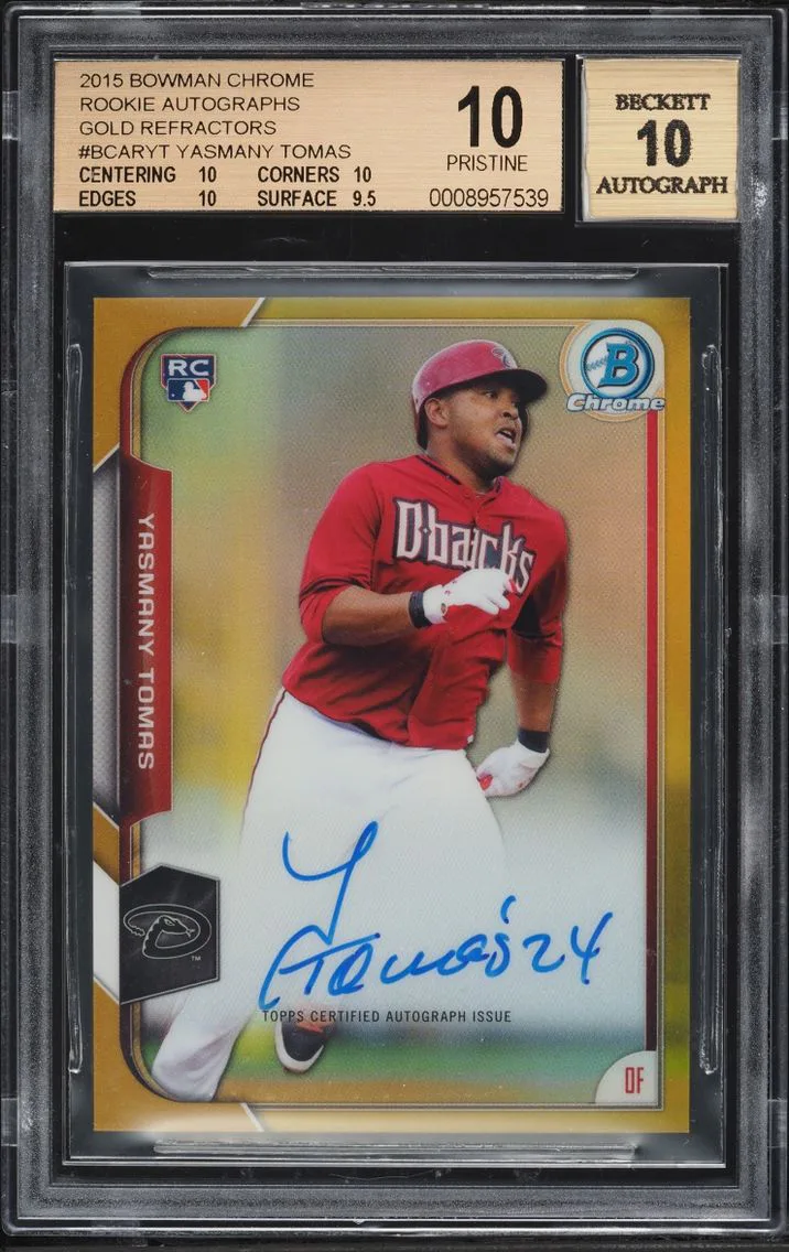 2015 Bowman Chrome Gold Refractor Yasmany Tomas ROOKIE AUTO /50 #BCAR-YT BGS 10 PRISTINE
