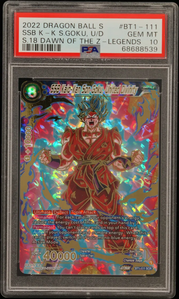 2022 #BT1-111 SSB Kaio-Ken Son Goku, United Divinity PSA 10 Dragon Ball Super Card Game Series 18 Dawn of the Z-Legends