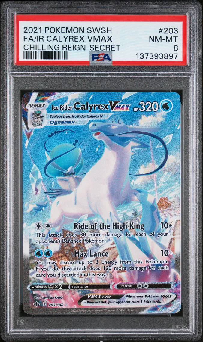 2021 Pokemon Sword & Shield Chilling Reign Full Art/Ice Rider Calyrex Vmax Sword & Shield Chilling Reign #203 PSA 8