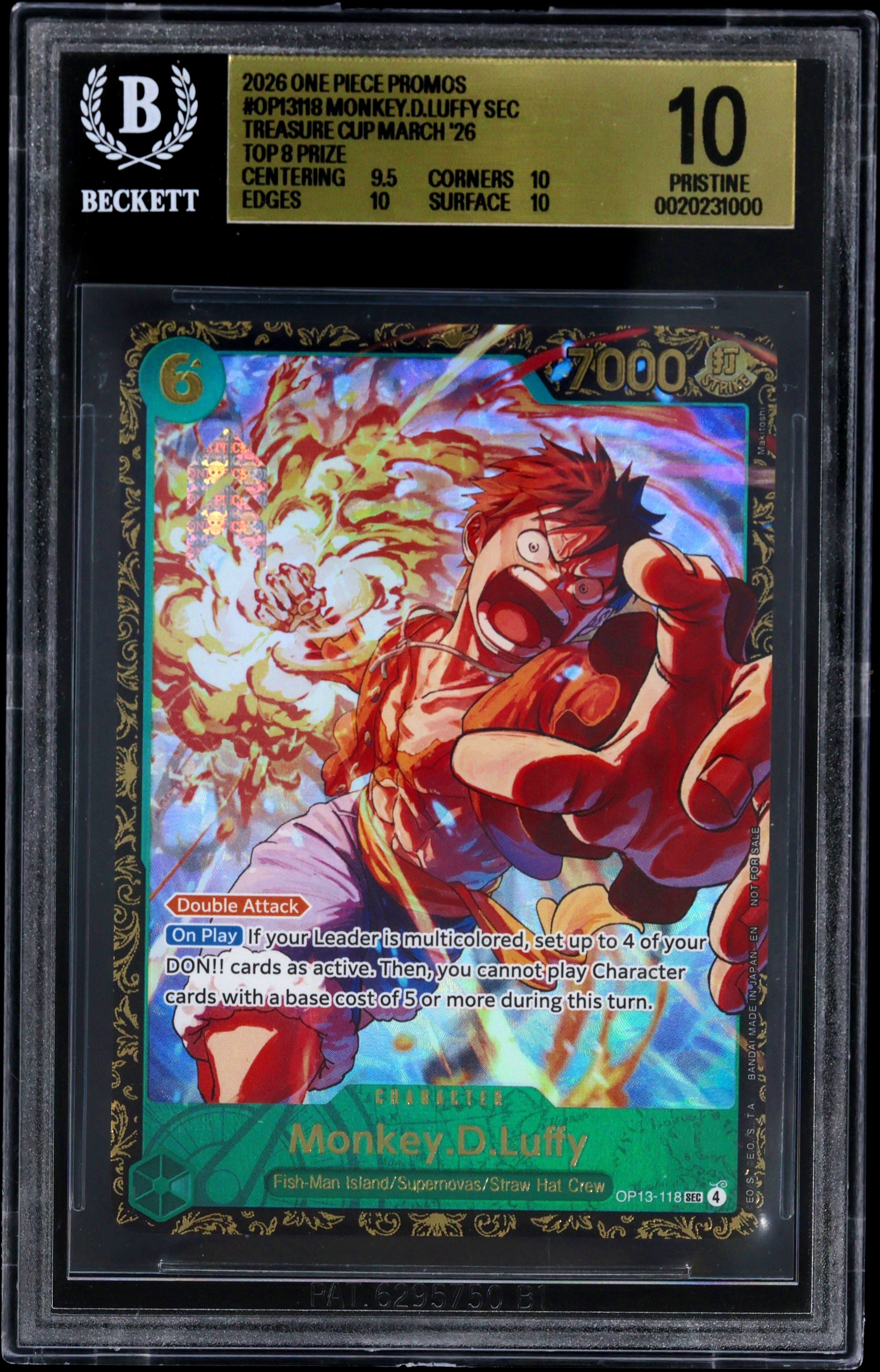 2026 #OP13118 Monkey.D.Luffy SEC/(Treasure Cup March '26 Top 8 Prize) BGS 10 One Piece Card Game Promos