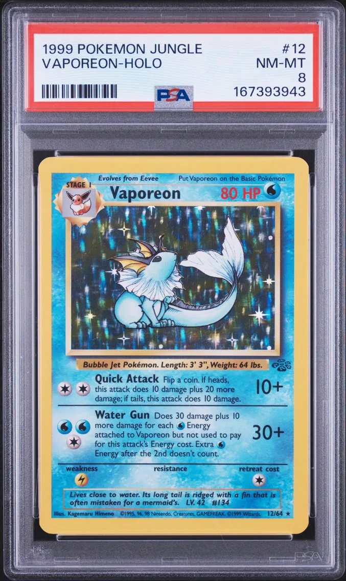 1999 #12 Vaporeon-Holo PSA 8 Jungle
