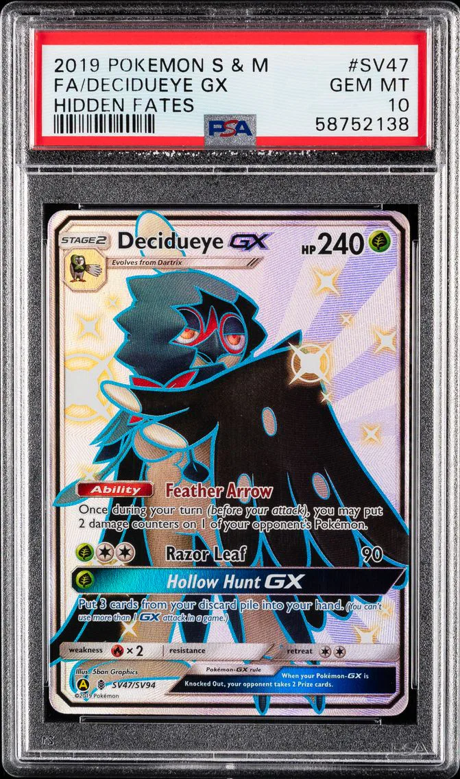 2019 #SV47 Full Art/Decidueye GX PSA 10 Sun & Moon Hidden Fates Pokemon