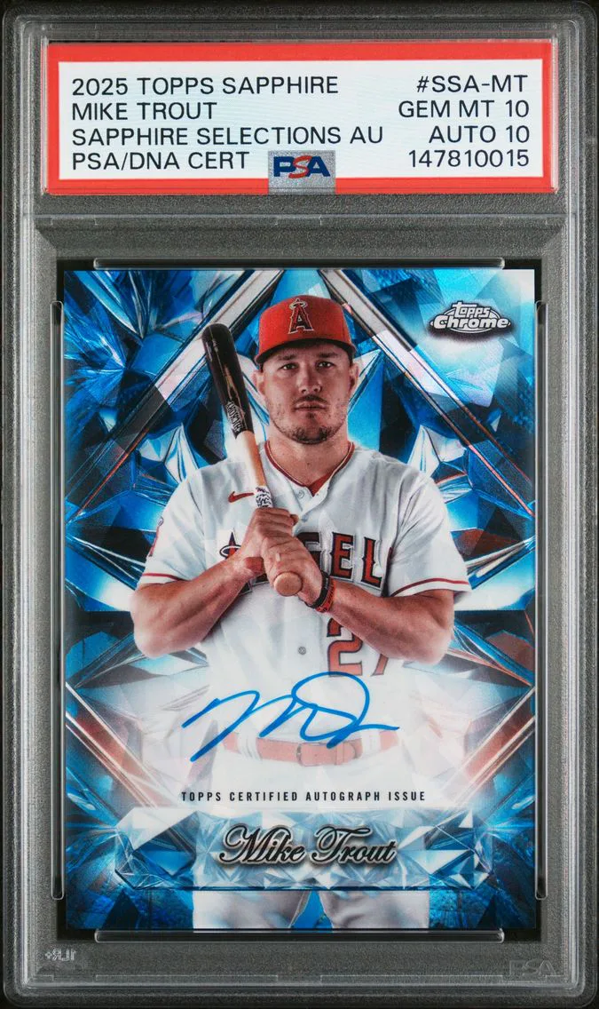 2025 #SSA-MT Mike Trout PSA 10 Topps Chrome Sapphire Sapphire Selections Autographs
