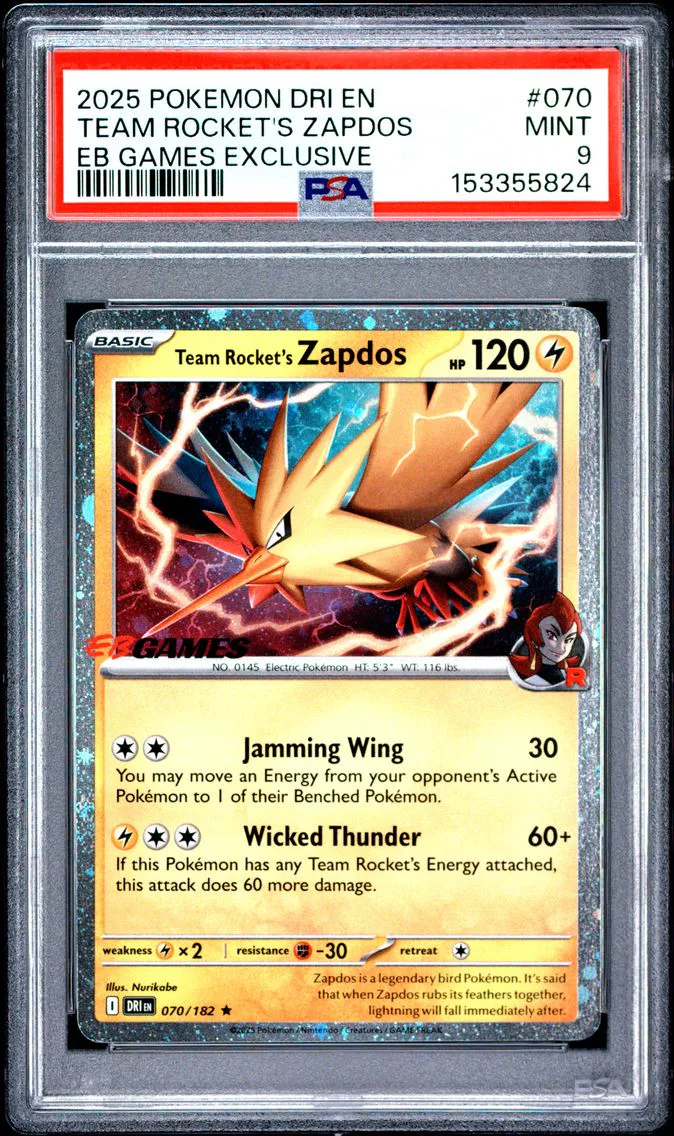 2025 #070 Team Rocket's Zapdos PSA 9 Dri EN-Destined Rivals