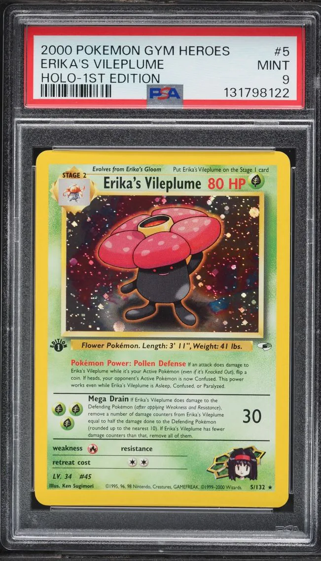 2000 #5 Gym Heroes 1st Edition Holo Erika's Vileplume MINT PSA 9 Pokemon