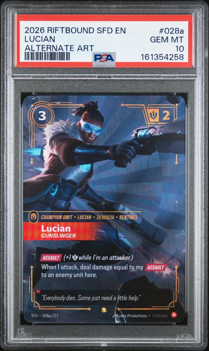 2026 #028a Lucian - Gunslinger PSA 10 Riftbound: League of Legends Sfd-Spiritforged