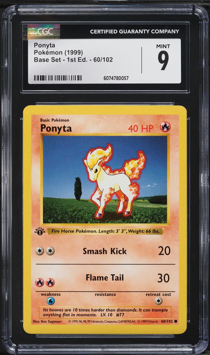 1999 #60 Ponyta 1st Edition CGC 9 Game Pokemon