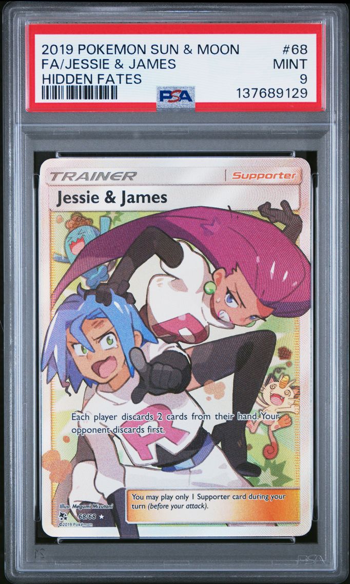 2019 #68 Full Art/Jessie & James PSA 9 Sun & Moon Hidden Fates Pokemon