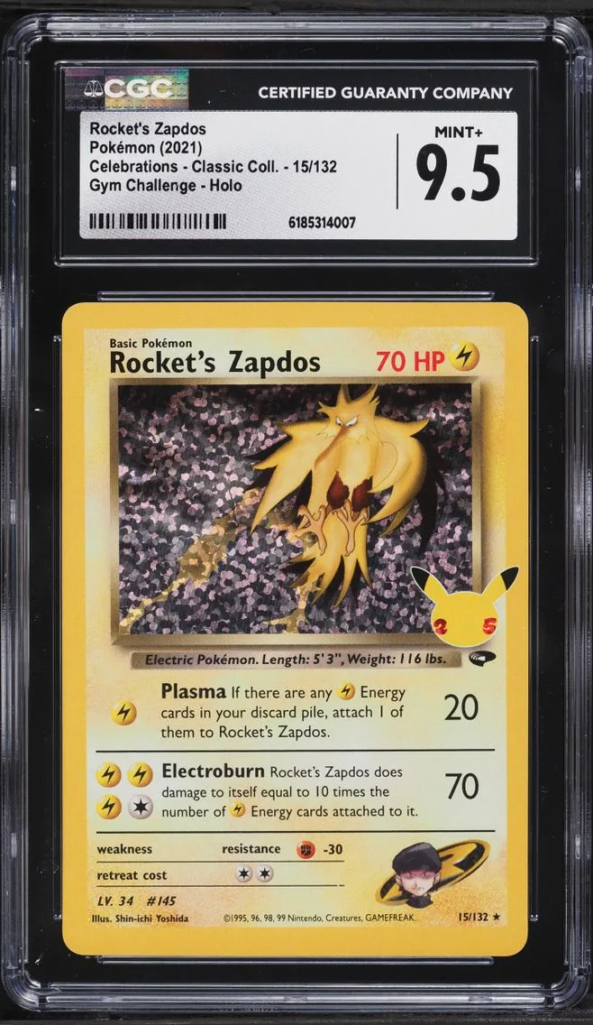 2021 #15 Rocket's Zapdos CGC 9.5 Pokemon Sword & Shield Celebrations Classic Holo