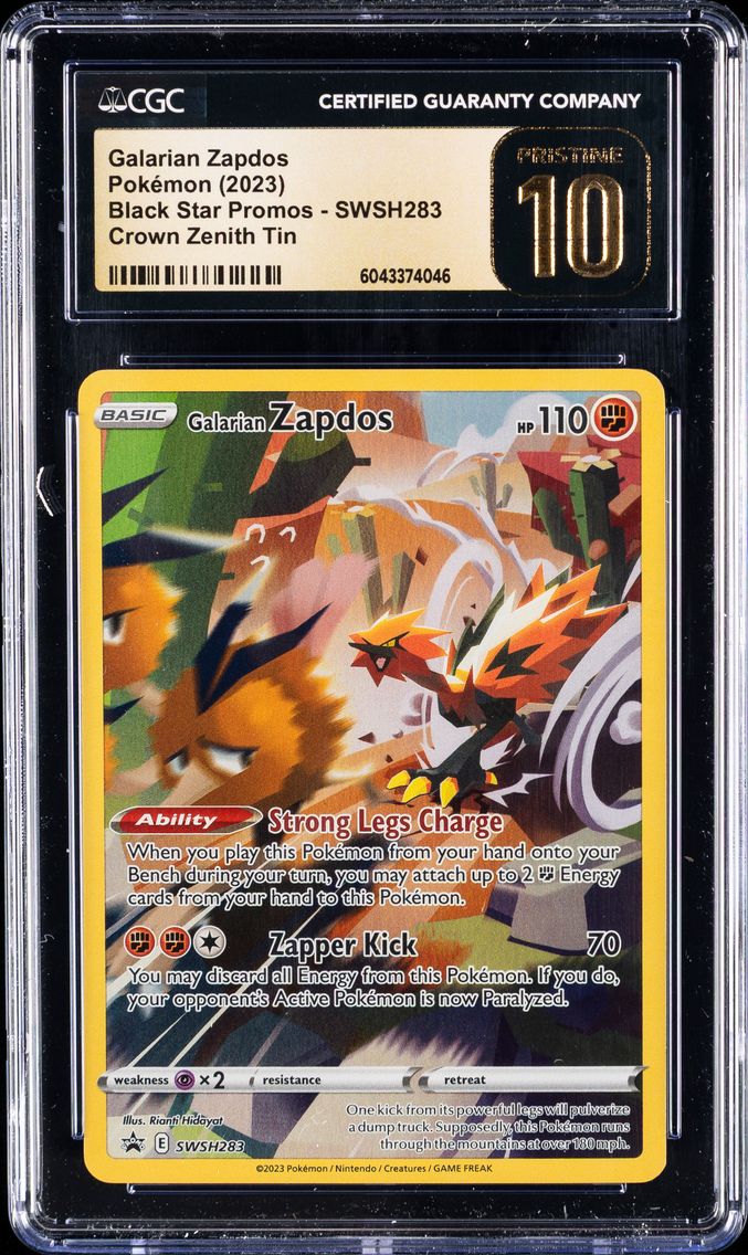 2023 #283 Galarian Zapdos CGC 10 Pristine Swsh Black Star Promo Pokemon