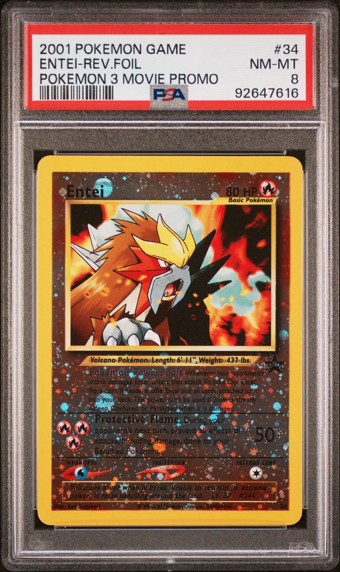 2001 #34 Entei-Reverse Foil PSA 8 Game Movie