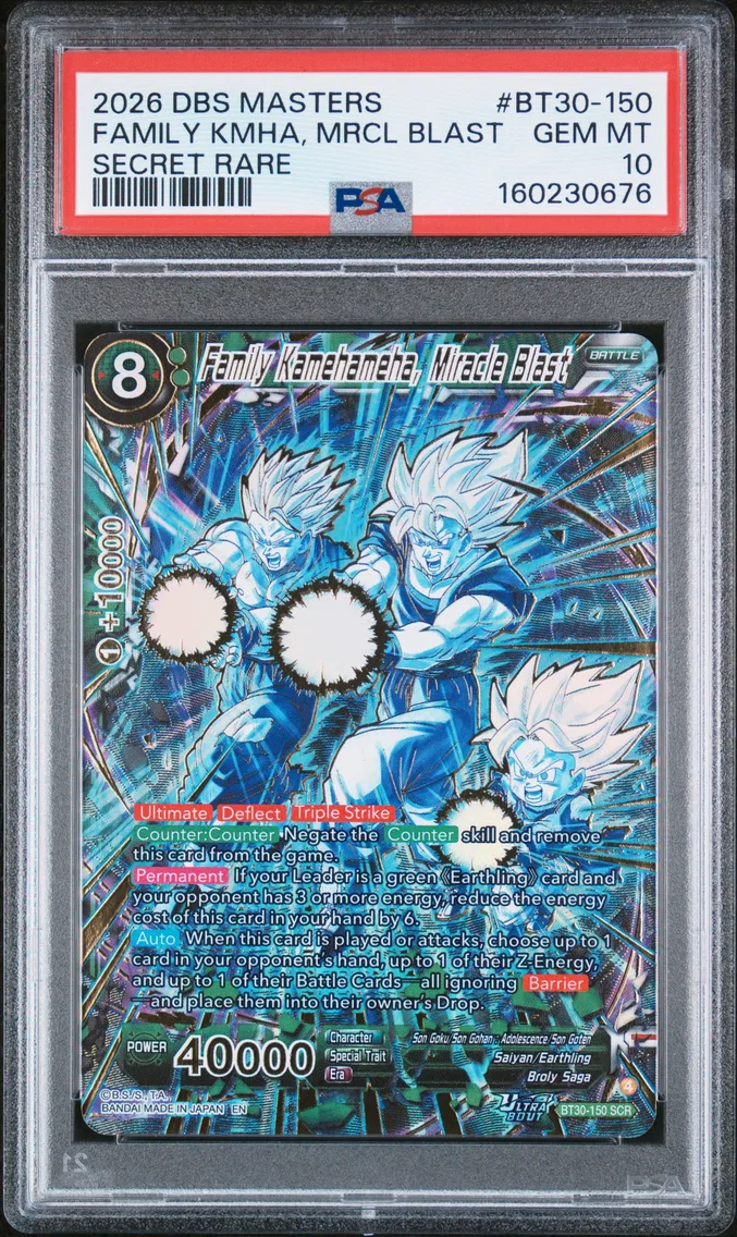 2026 #BT30-150 Family Kamehameha, Miracle Blast PSA 10 Dragon Ball Super Card Game Masters Series 30 Three Glorious Fighters