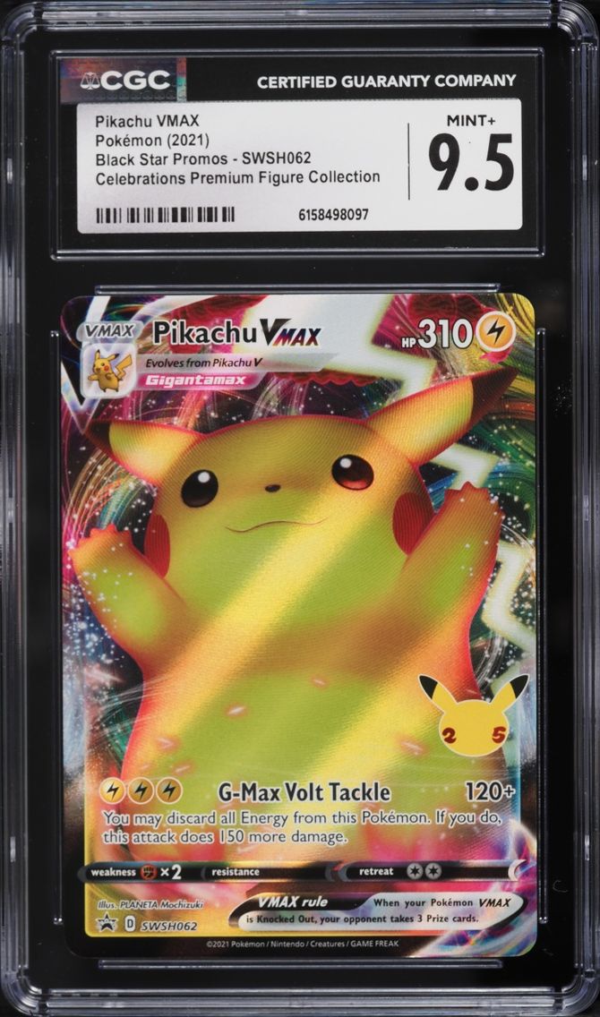 2021 Pokemon Sword & Shield Promo Celebrations Full Art Pikachu VMAX #SWSH62 CGC 9.5 MINT+