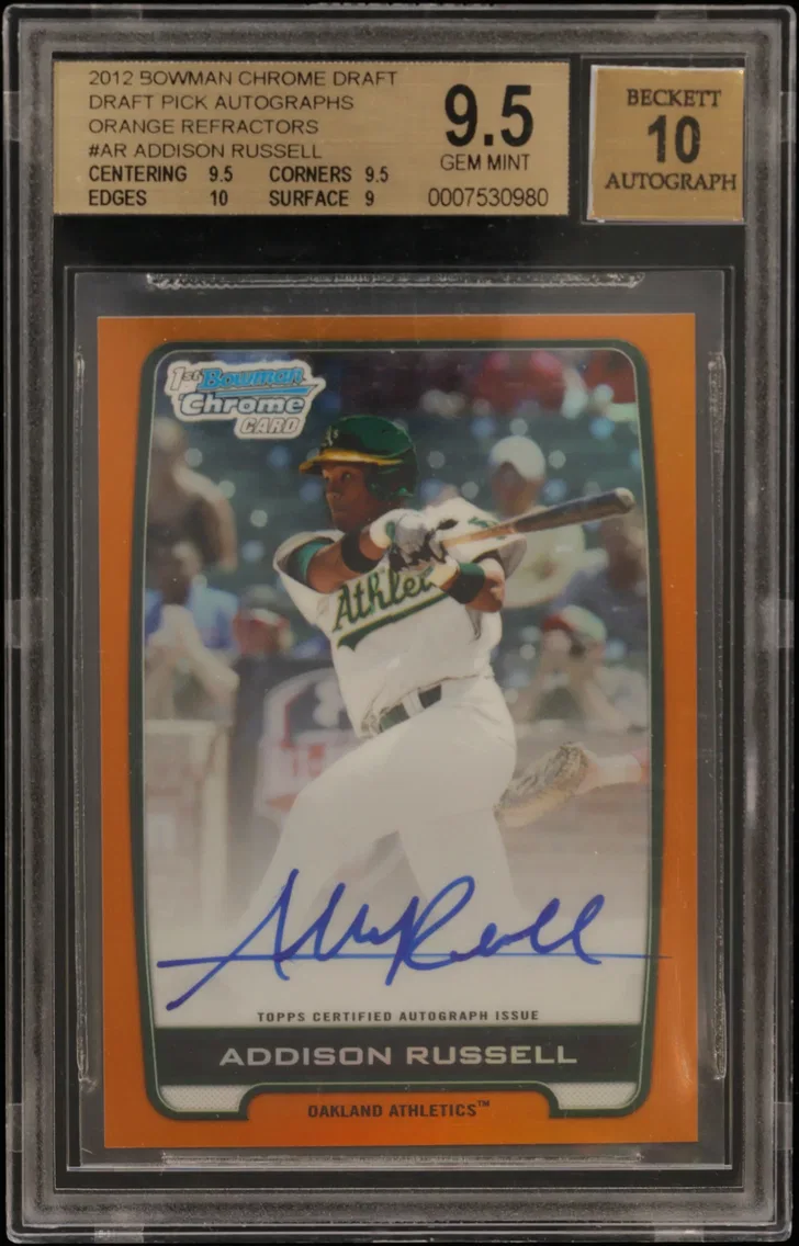 2012 #AR Addison Russell BGS 9.5 Bowman Chrome Draft Draft Pick Autographs Orange Refractors