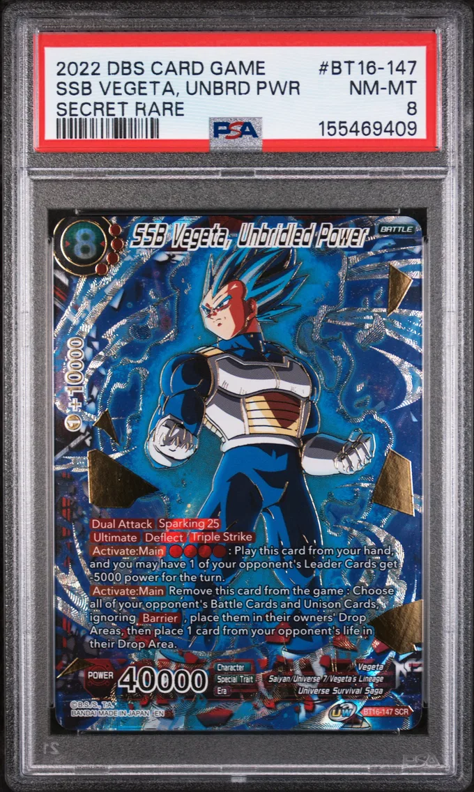 2022 #BT16-147 SSB Vegeta, Unbridled Power PSA 8 Dragon Ball Super Card Game Series 16 Realm of the Gods