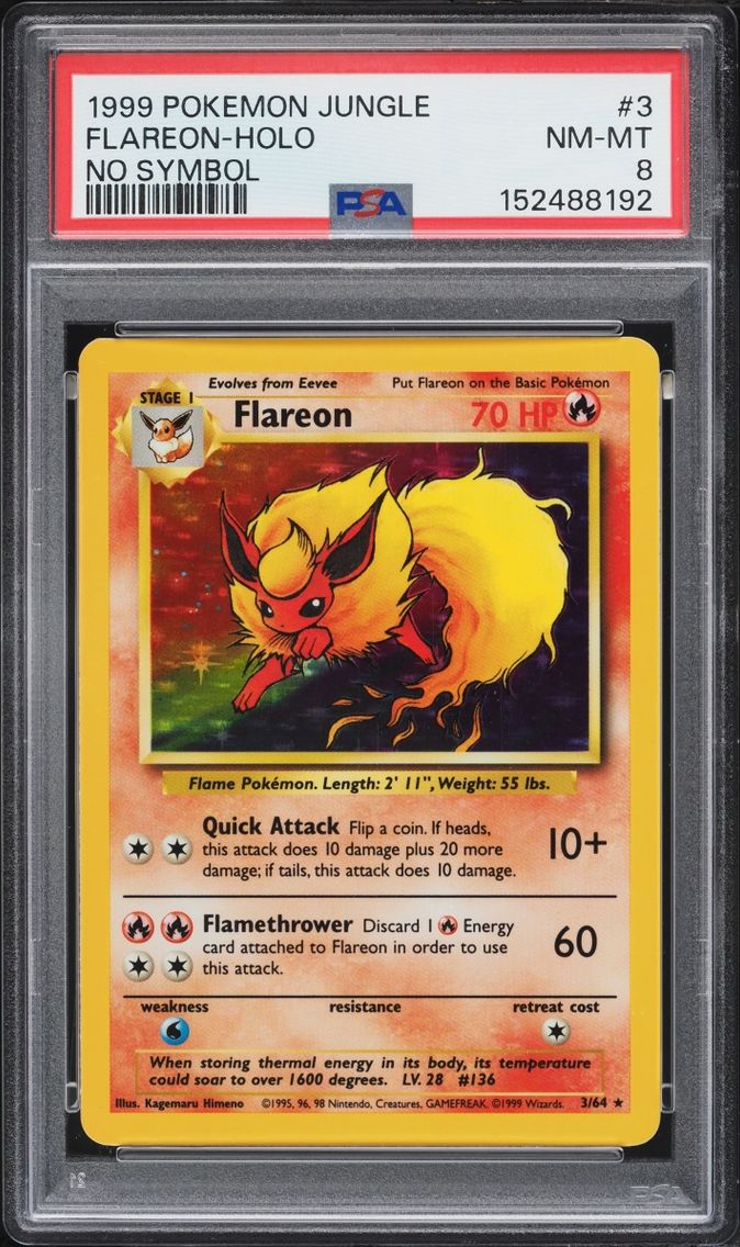 1999 #3 Jungle No Set Symbol Holo Flareon NM-MT PSA 8 Pokemon