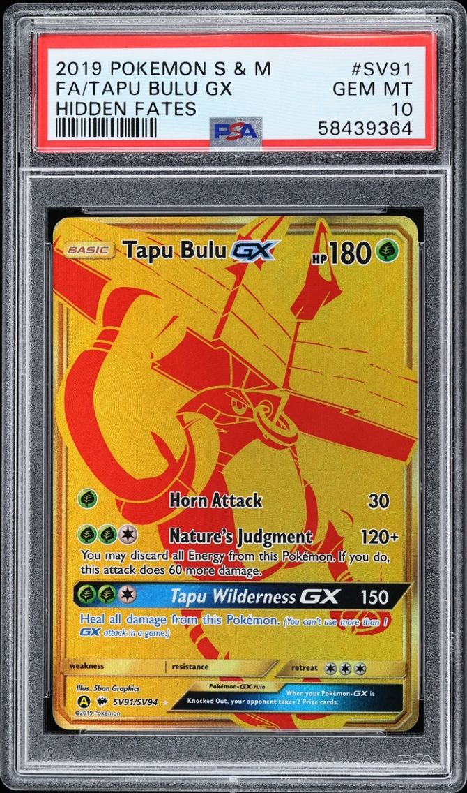2019 Pokemon Sun & Moon Hidden Fates Tapu Bulu GX #SV91 PSA 10 GEM MINT