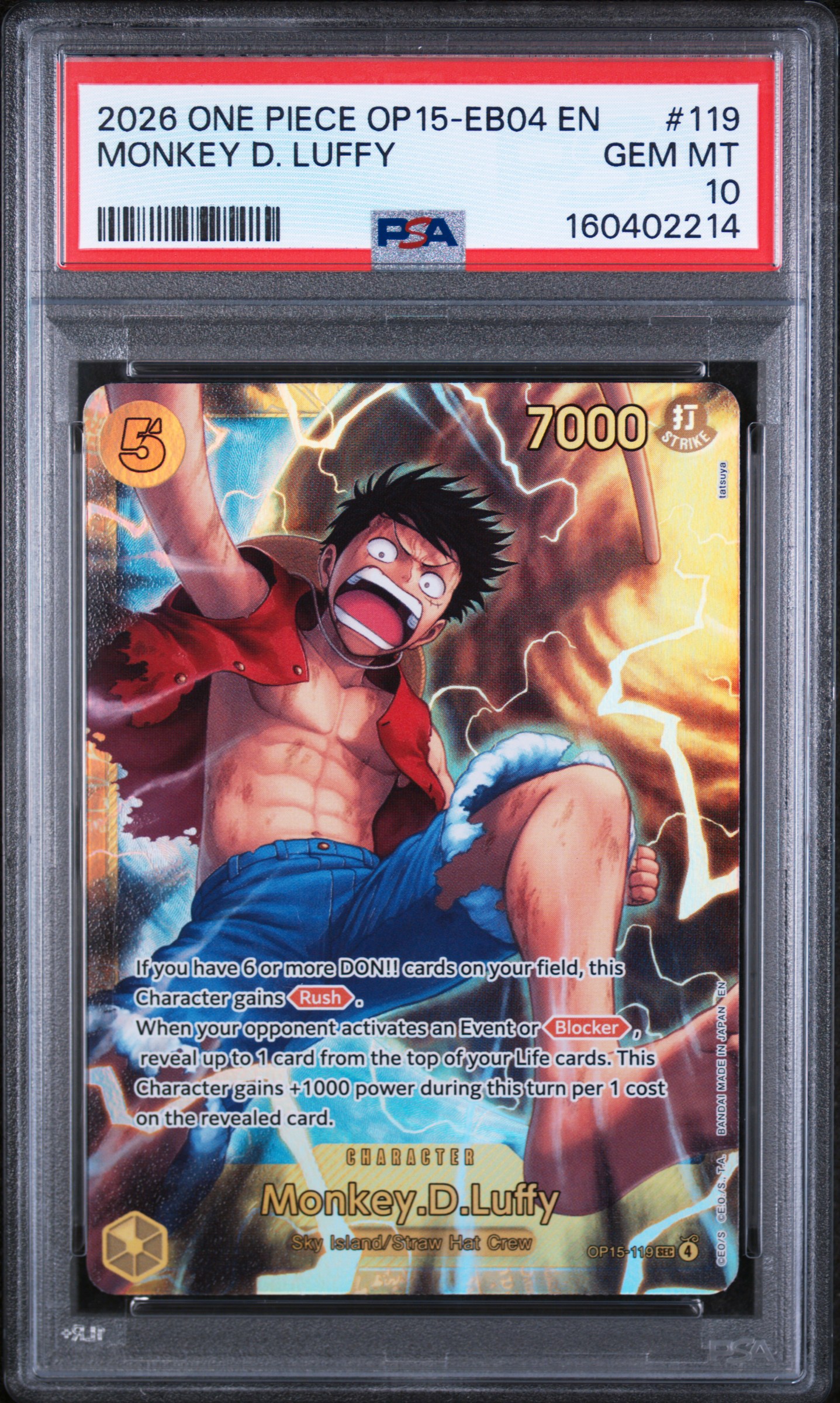 2026 #119 Monkey D. Luffy PSA 10 One Piece Op15-Eb04-Adventure On Kami'S Island